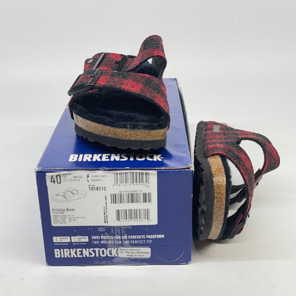 Birkenstock Arizona Shearling Sandals Red Wool Size 9 Women’s New